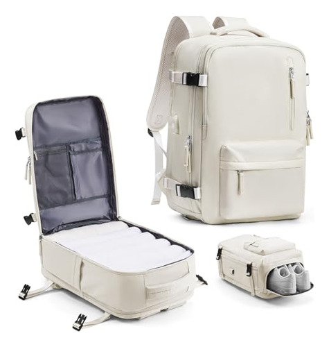 Mochila De Viaje De Gran Capacidad Xl Con Cargador Usb Beige