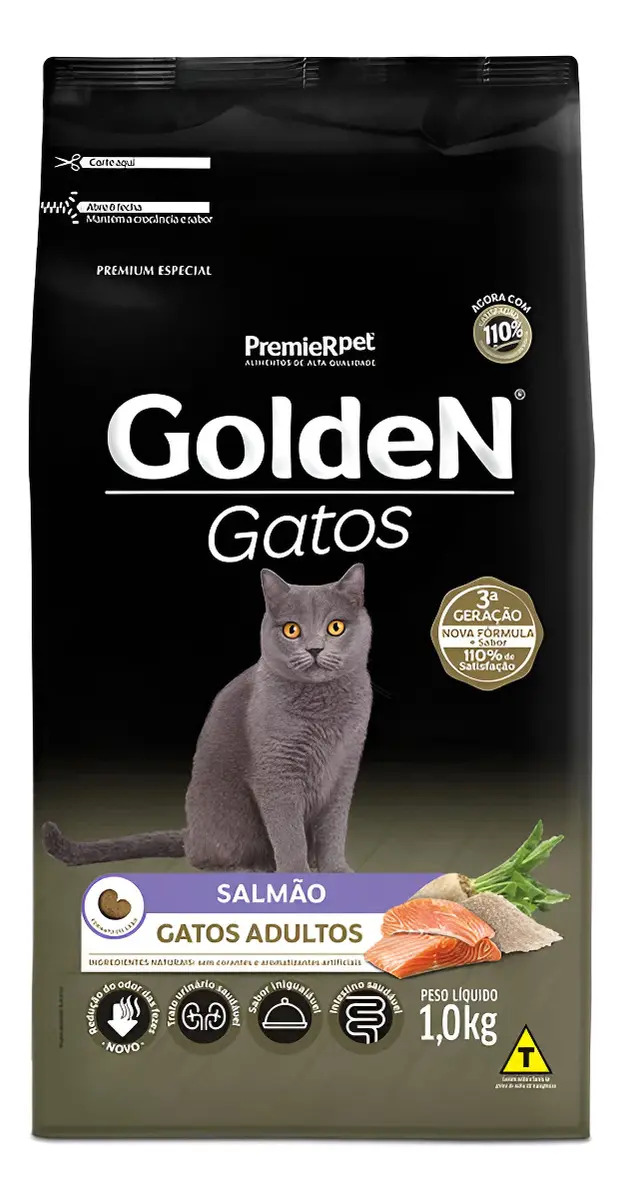 Ração Seca Golden Gatos Adultos Salmão 1kg Premier Pet