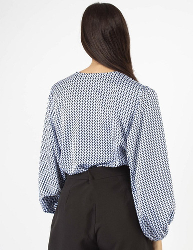 Imagen 2 de 7 de Blusa Cuello V Manga Bomba Retro Setentas Amad Mujer