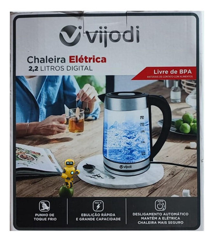 Chaleira Elétrica De Vidro 2,2l Desligamento Automático 110v