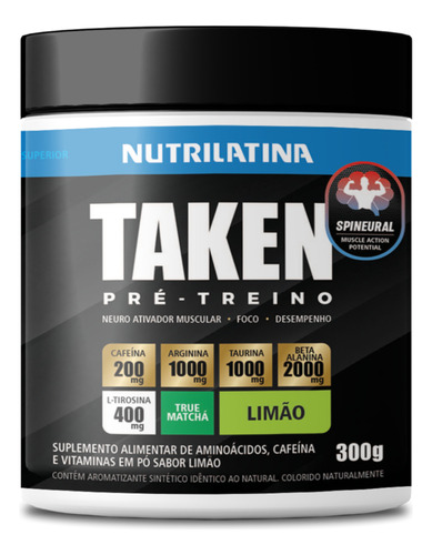 Pré-treino Taken Sabor Limão Nutrilatina 300g