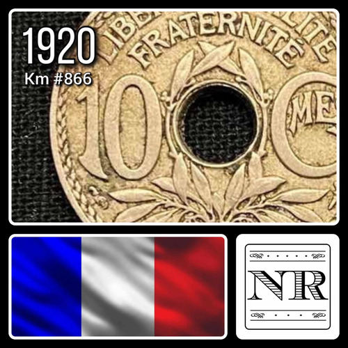 Francia - 10 Centimes - Año 1920 - Km #866 - Forma Anular