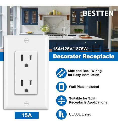 Bestten Receptaculo Decorativo 15 Amperio Para Uso 125 5