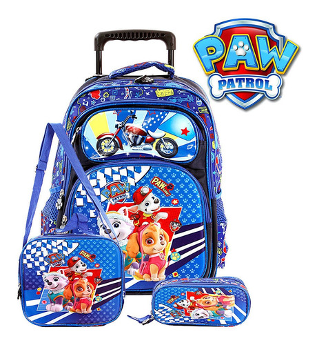 Kit Mochila Escolar Infantil Patrulha Canina De Rodinha Paw