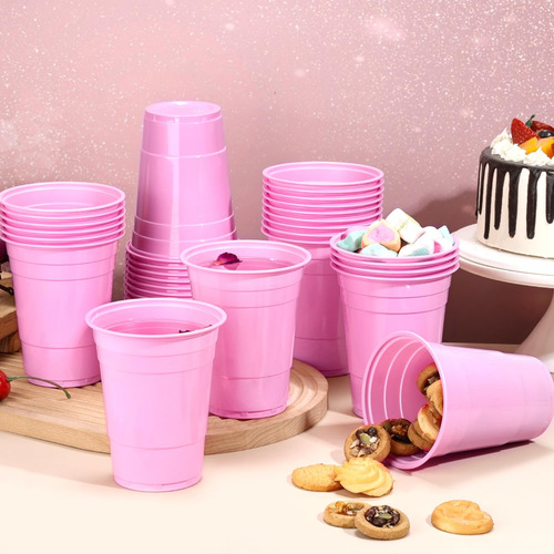 Paquete De 100 Vasos De Plástico Rosa 500 Ml Desechables