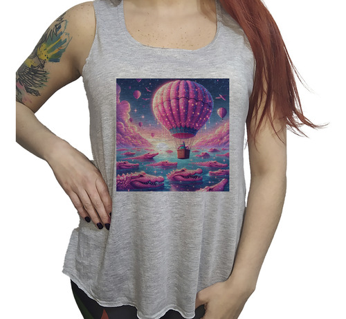 Musculosa Dama Cocodrilos Voladores Rosas Y Globo