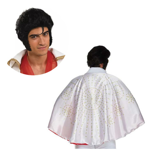 Kit Disfraz Elvis Presley Capa Reversible + Peluca Cotillón