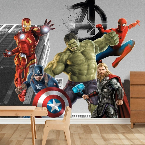 Papel Adesivo Quarto Menino Avengers Vingadores 2,00 X 1,00 Cor Papel de Parede Infantil Jovens Vingadores