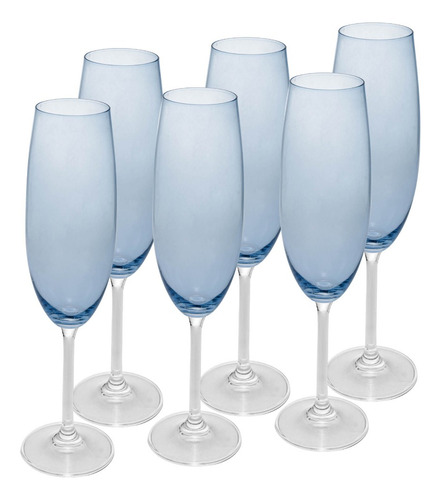 Kit Com 6 Taças De Cristal Banquet 200ml Azul Wolff Azul