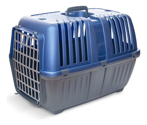 Caja Transportadora De Mascota Grande Art 4077 Color Azul Perlado