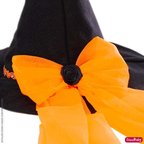Chapéu De Bruxa Halloween Infantil Preto Laranja Festa Luxo