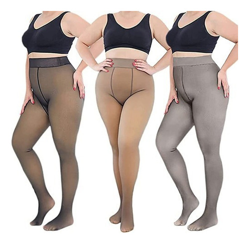 3 Pantimedias Con Forro De Talla Grande For Mujer 90 G