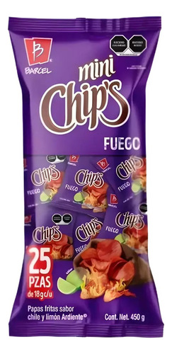 Barcel Mini Chips Fuego Botana Papas Fritas 25pz 450g
