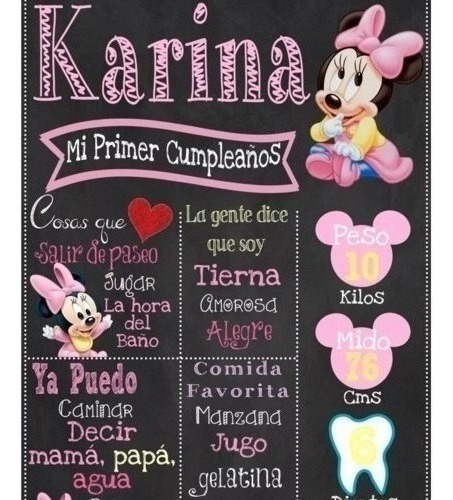 Kit Imprimible Pizarra Minnie Bebe Textos Editables- S