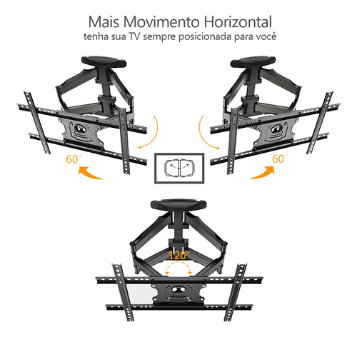 Suporte Ergonômico De Parede Multi Articulado Para TV e Monitor Tela 32" A 86" FA6 Fitter