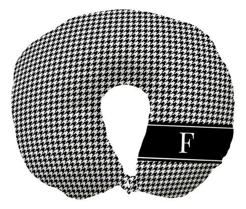 Almofada De Pescoço Para Viagem Com Botão Sua Inicial Cor Preto Desenho do tecido F