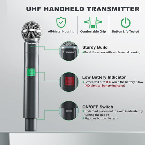 Sistema De Micrófono Inalámbrico Uhf De 4 Canales Ptu-5000 Negro