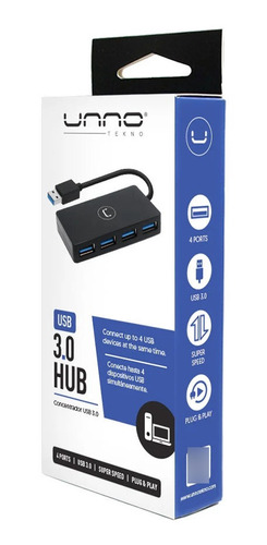 Mini Hub Unno Hb1011bk De 4 Puertos Usb 3.0 5gbps Plug&play