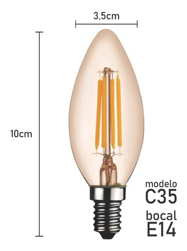 Lâmpada Filamento Led 4w Vintage Retrô C35 Vela Bocal E14 Cor Da Luz Âmbar Voltagem 110v/220v (bivolt