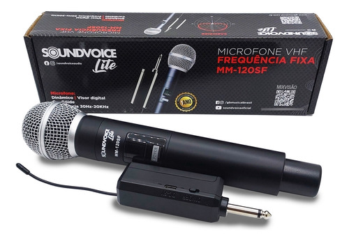 Microfone S/ Fio Vhf Frequência Fixa Soundvoice Lite Mm120sf Cor Preto