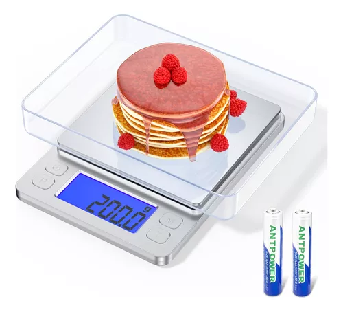 Báscula de alimentos – Báscula de cocina digital de peso gramos y onzas,  0.01 oz/0.1 g, 7 libras/6.6 lbs, plataforma de pesaje de acero inoxidable