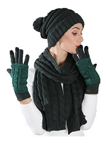 Beanie Sombrero Guante Bufanda Conjunto De Tejido Suave Pant