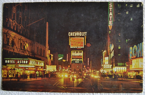 Postal New York 1960 Time Square Hotel Astor Cartel Chevrole (Usado)