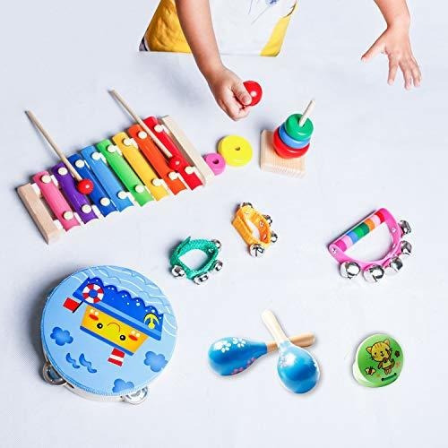 Xilafono Con Maracas Pandero De Madera Juego 11 Pz Para Niño