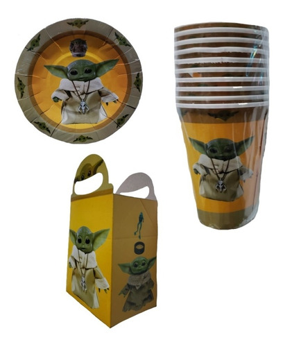 Baby Yoda.kit Fiesta Para 30 Niños.platos, Vasos,caja Dulcer