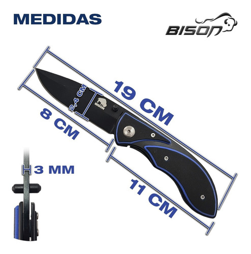 Imagen 2 de 10 de Navaja Cuchillo Supervivencia Rescate Azul Y Negro Bison