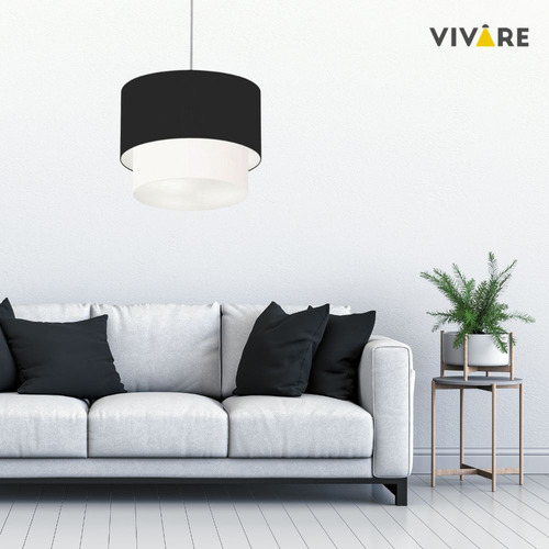 Pendente Duplo Cilíndrico Vivare Md-4061 Cúpula Tec 50x40cm Estrutura Preto/Branco 127/220V