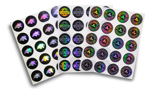 1000 Hologramas Circulares Personalizados Tinta Negra 20 Mm Color Tornasol