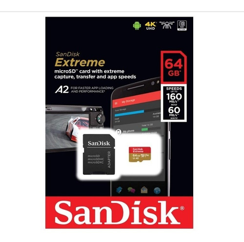 Memoria Micro Sd 64gb Sandisk Extreme Clase10 U3 4k Dron Dji
