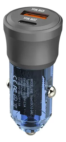Carregador Veicular Turbo 65w Duplo Usb-a 45w + Usb-c 20w