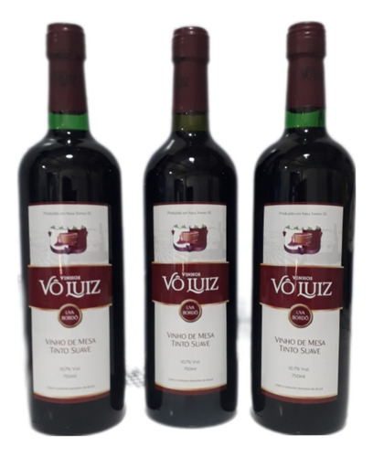 Vinho Vo Luiz Tinto Mesa Suave Uva Bordo 750ml Kit 3 Garrafa