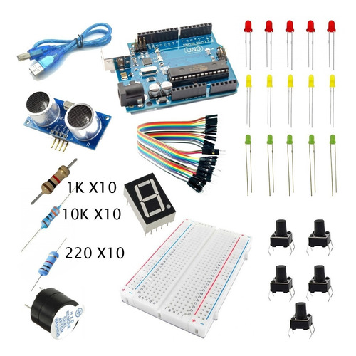 Imagen 1 de 2 de Kit Arduino Uno R3 Sensor Ultrasonico Display Proto Y Mas