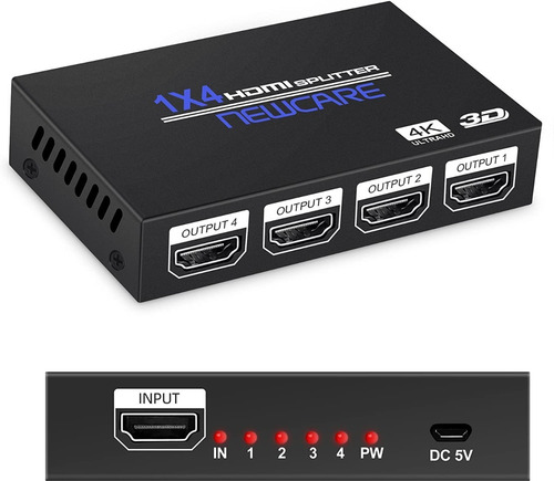Splitter Hdmi 1x4 Full Hd Activo 4 Salidas 1080p Tv / Metal