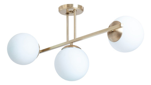 Plafon 3 Luces Barral Elyn De-cor Dorado Con Globo Opal E27