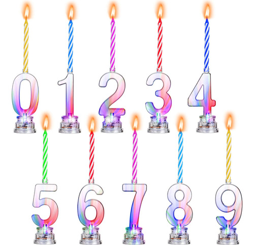 10 Piezas Multicolor Led Número De Cumpleaños Conjunto De Ve