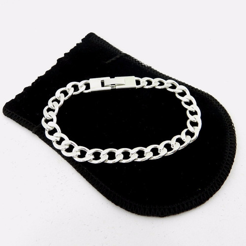 Pulseira Masculina 19cm 7mm Largura Folheada Prata Pl127