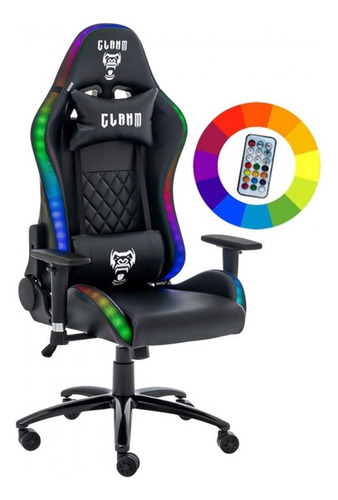 Cadeira Para Jogos King Preta - Clanm - Color Led Rgb Cl-ck0 Cor Preto Material do estofamento Couro sintético