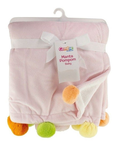 Cobertor Manta Pompom Rosa E Branco Comtac 4231