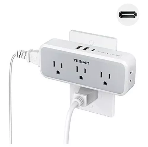 Extensor De Enchufes Multiples De Pared Usb Con 5 Enchufes