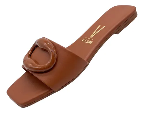 Rasteira Feminina Vizzano Helô Slide Argola Bico Quadrado Mocca 37
