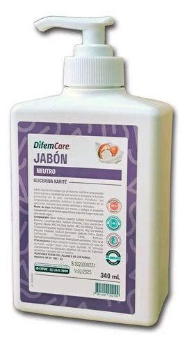 Jabón De Glicerina Neutro Difemcare 340 Ml