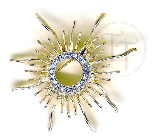 Imagen 5 de 6 de Prendedor Sol Gold Filled 14k Zirconias Cz