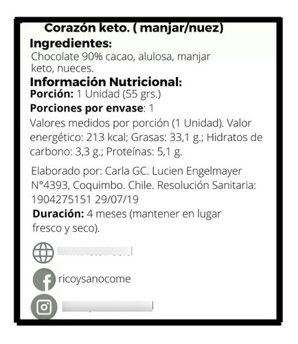 Imagen 2 de 2 de Keto Corazón De Chocolate (3 Unidades)