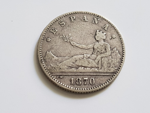 Moneda España 1870 Una Peseta Plata 18 Y 73 Km# 653