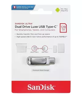 Usb Dual Tipo C 128gb Sandisk Ultra Luxe 150mb/s Pc/mac 3.1