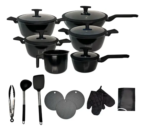 Jogo de Panelas Cerâmica Premium 20 Peças Antiaderente Preto